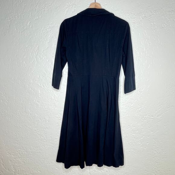 Boden Women's Black Collared 3/4 Sleeve Button Shirt Dress Size 6 - Picture 3 of 7